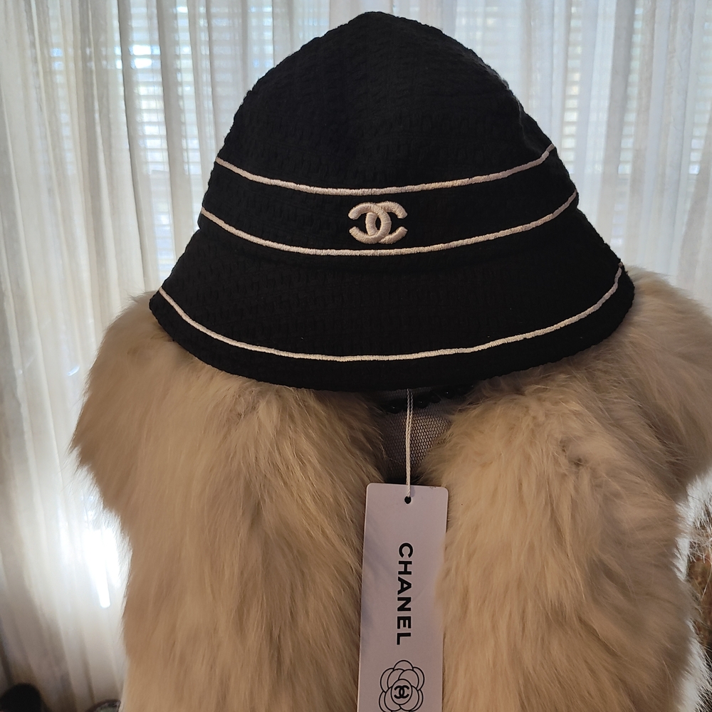 Black Bucket Hat with White Accents - Picture 4 of 8